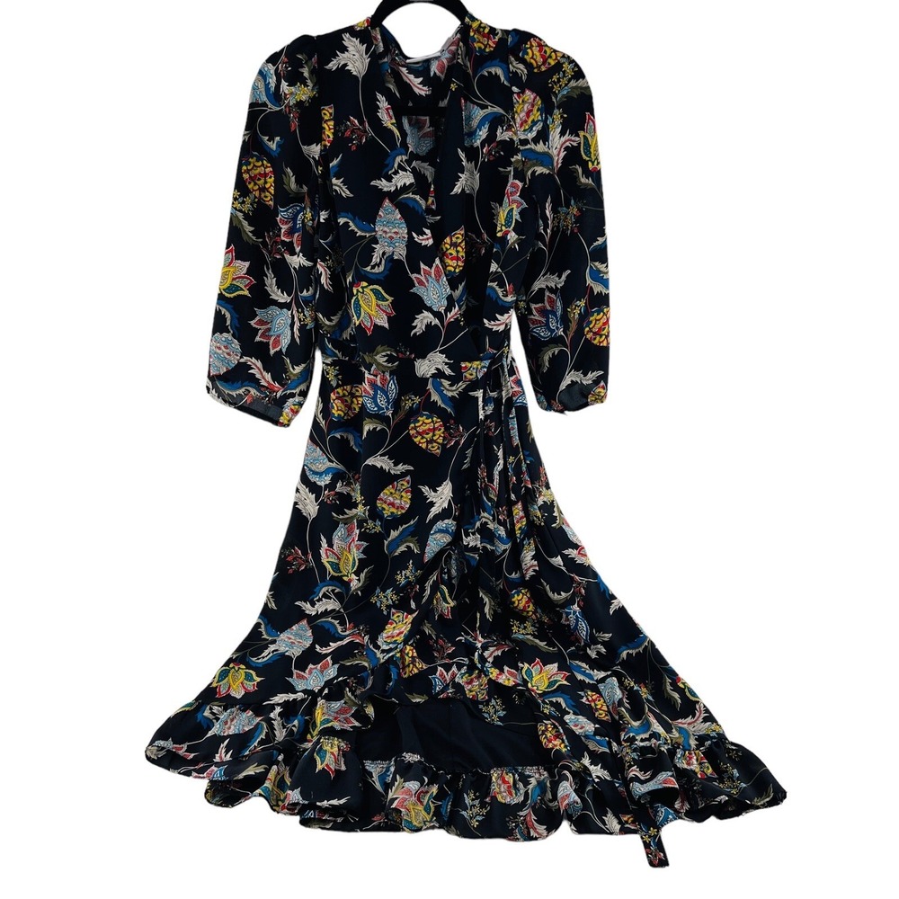 New York & Company Women's size Small Dress Long Sleeve Wrap Floral Colorful Mid